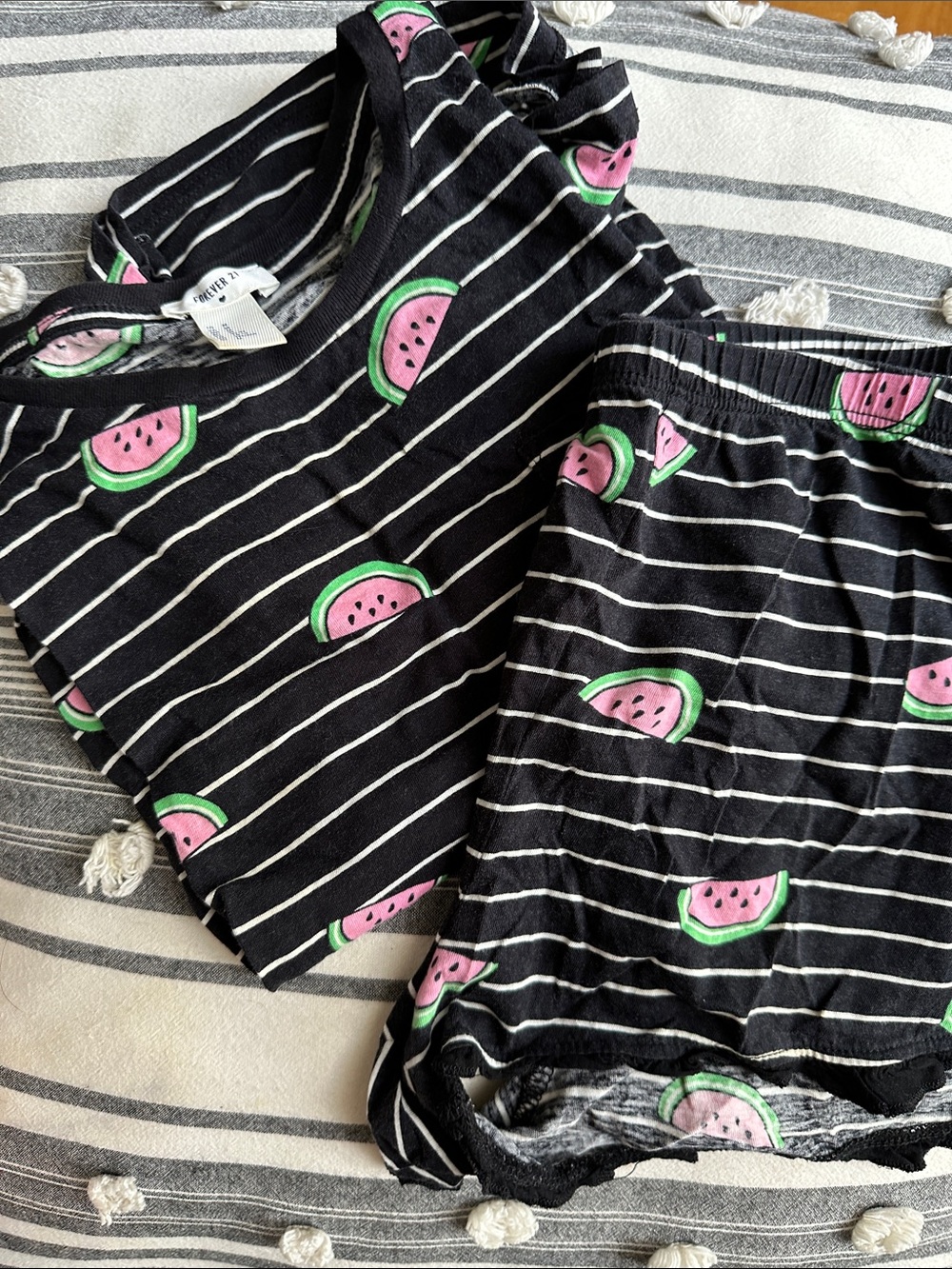 Forever 21 Black Striped Watermelon Print Pajama Set